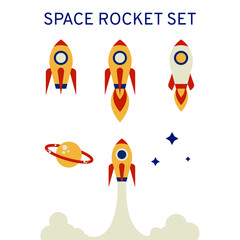 Set of rockets on a white background. Vector flat cartoon illustration.