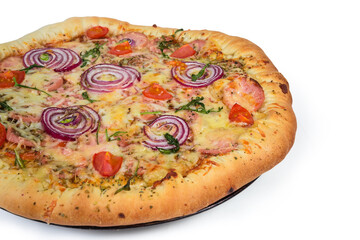 Pizza with sausage and cheese-filled thick outer ring