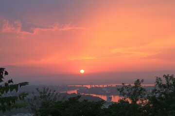 Fototapeta premium Sunset and fog over Asparuhov bridge in Varna (Bulgaria)