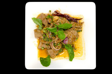 Thai Spicy Pork Liver Salad, focus selective