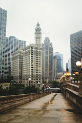 Fototapeta na wymiar Cityscape with Wrigley Building from Chicago riverside, Illinois, USA
