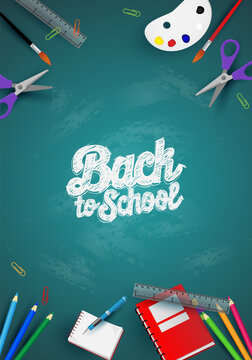 back to school with equipment. background, poster, template or promotion
