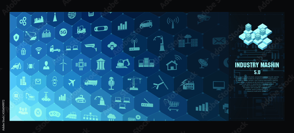 Poster automated industry concept 5.0. autonomous technology for the production of data exchange. internet 