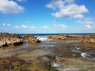 Fototapeta na wymiar rocky shore at beach with tidepools in Isabela, Puerto Rico