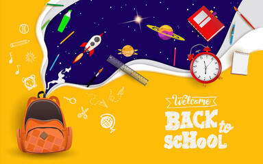back to school with equipment. background, poster, template or promotion