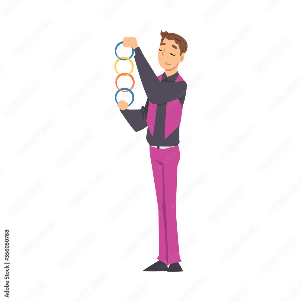 Wall mural Magician Doing Tricks, Illusionist Character Performing at Magic Show Cartoon Style Vector Illustration on White Background