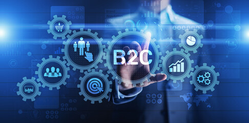 B2C Business to customer concept on virtual screen.