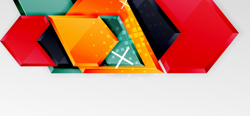 Metal glossy shiny geometric shapes with 3d effect composition. Techno futuristic vector abstract background For Wallpaper, Banner, Background, Card, Book Illustration, landing page