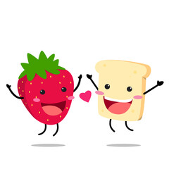 Bread and strawberry character jump in the air