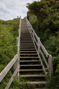 big staircase going up the hill to the blue ksy