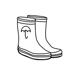 Rubber boots isolated on a white background.Gardener's boots for working in the garden. Hand-drawn vector illustration in the Doodle style.