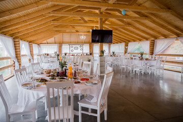 wedding decor on a table in a restaurant