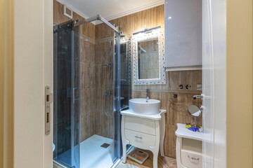Interior of a bathroom in hotel apartment building