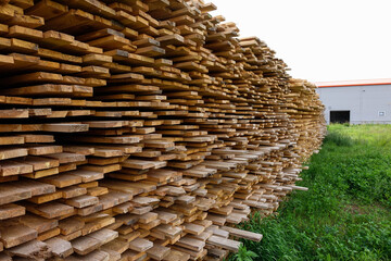 huge warehouse of planks at the sawmill