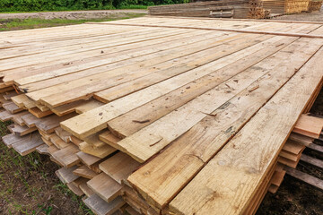 huge warehouse of planks at the sawmill