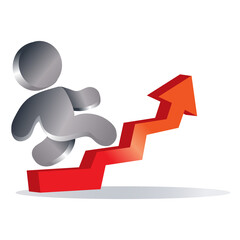 man climbs the red stairs, symbol, career, isolated object on a white background, vector illustration,