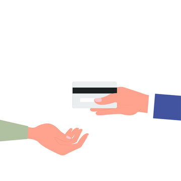 Hand in hand a plastic card. Vector illustration, flat design, eps 10.
