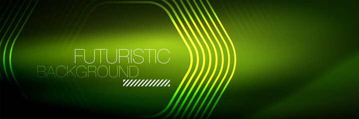 Obraz premium Shiny neon lines, stripes and waves, technology abstract background. Trendy abstract layout template for business or technology presentation, internet poster or web brochure cover, wallpaper