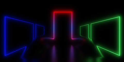 3D abstract background with neon lights. 3d illustration