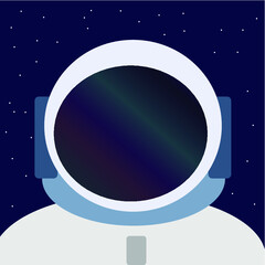 An icon of an astronaut in the open space isolated on a dark blue background with white stars. Vector illustration.
