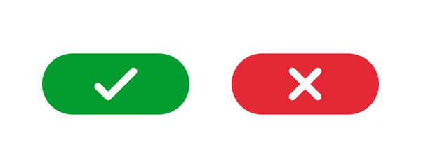green check and red cross symbols, rounded rectangle solid vector signs