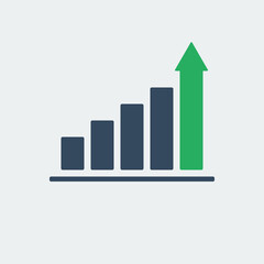 rising trend and up arrow, gray flat business chart vector icon