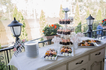candy bar at a wedding with sweets
