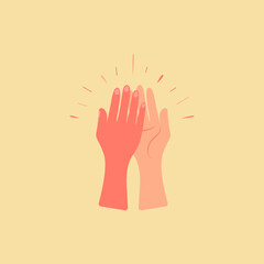 Hand gesture, give five, hit palm on palm. Vector illustration, flat cartoon design, eps 10.