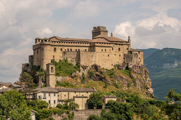 The castle of Bardi in a cloudy day. Parma province, Emilia and Romagna, Italy.
