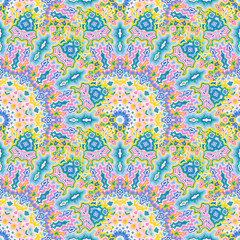 Fractal floral seamless ornament. Arabic folk vector graphic design. Intricate damask chakra geometric seamless pattern. Interior decoration print.