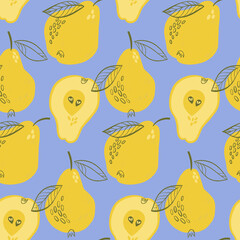 Pattern with pears on the blue background
