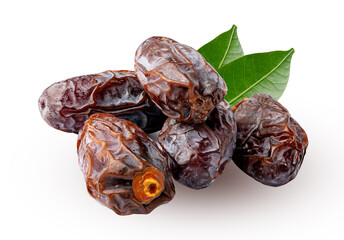 Date palm with green leaf isolated on white background is a staple food of the Middle East and the Indus Valley.
