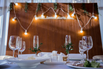 wedding decor on a table in a restaurant