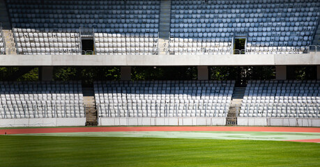 Soccer stadium with empty seats.