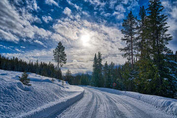 Ice-covered road in Norway