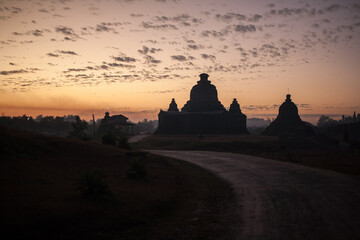 Mrauk U ancient town with pagoda and temple surrounding, Myanmar