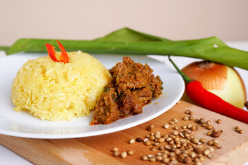 Decorative traditional Malaysia and Indonesia food Yellow Glutinous Rice also known as 