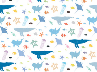 海の生き物 シームレスパターン壁紙背景