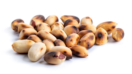 Roasted at home peanuts isolated on white background