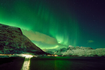 Northern Lights over Hammerstad Camping near Svolvaer in the Lofoten Islands