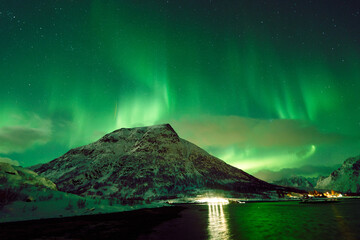 Northern Lights over Hammerstad Camping near Svolvaer in the Lofoten Islands