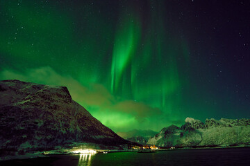 Northern Lights over Hammerstad Camping near Svolvaer in the Lofoten Islands