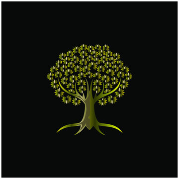 gold tree vector isolated on black background