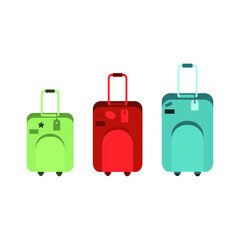 Three family suitcases on a white background. Vector illustration, flat design.