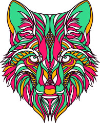 Colorful head of fox vector illustration, design by Global Stock Image Dot Com