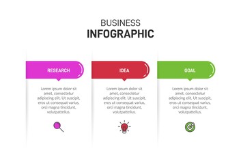 Concept of arrow business model with 3 successive steps. Three colorful graphic elements. Timeline design for brochure, presentation. Infographic design layout.