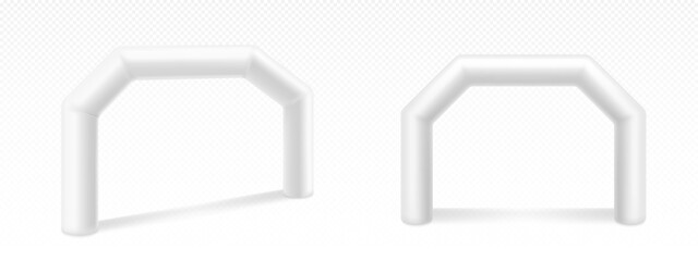 Inflatable arches for advertising, races, marathon and sports events. Blank archways or gate, finish or start on sports competition isolated on white background, Realistic 3d vector illustration