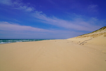 atlantic sea over sand dunes with ocean view in summer in lacanau beach