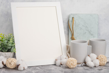 Layout, white frame on the background of the interior. For the inscription and advertising of fonts, logos, and prints.