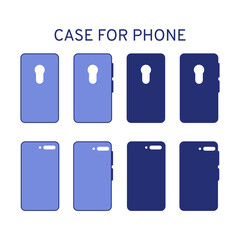Case for mobile phone, smartphone, front view, rear view. Vector illustration, flat design.